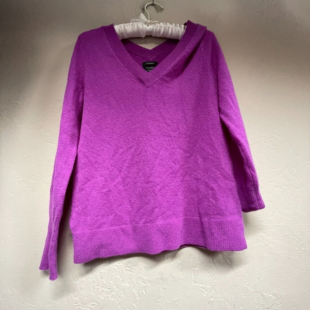 Halogen V-Neck Pullover Sweater Women's Small Cashmere Purple Ribbed Trim Casual